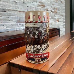 Vintage 1986 Budweiser Holiday Beer Stein Mug Clydesdales Ceramarte - B Series